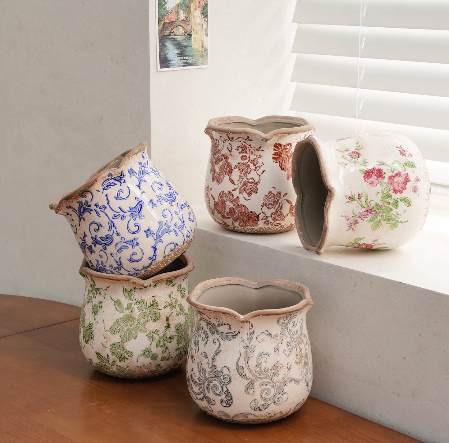 Antique Painted Tulip Flower pot