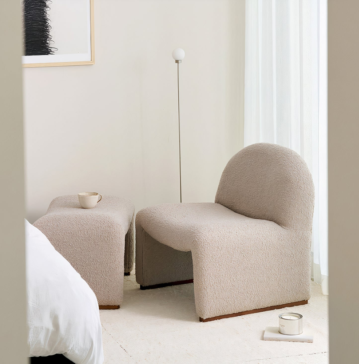 Curved Bouclé Lounge Chair