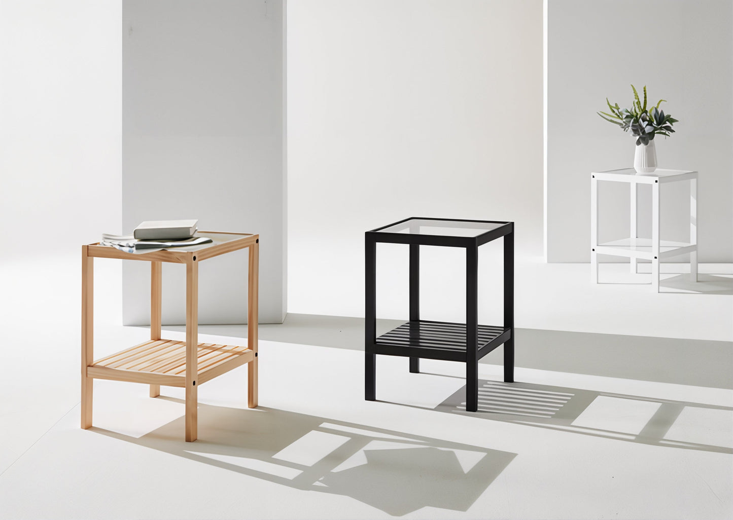 Wooden Tempered Glass Side Table