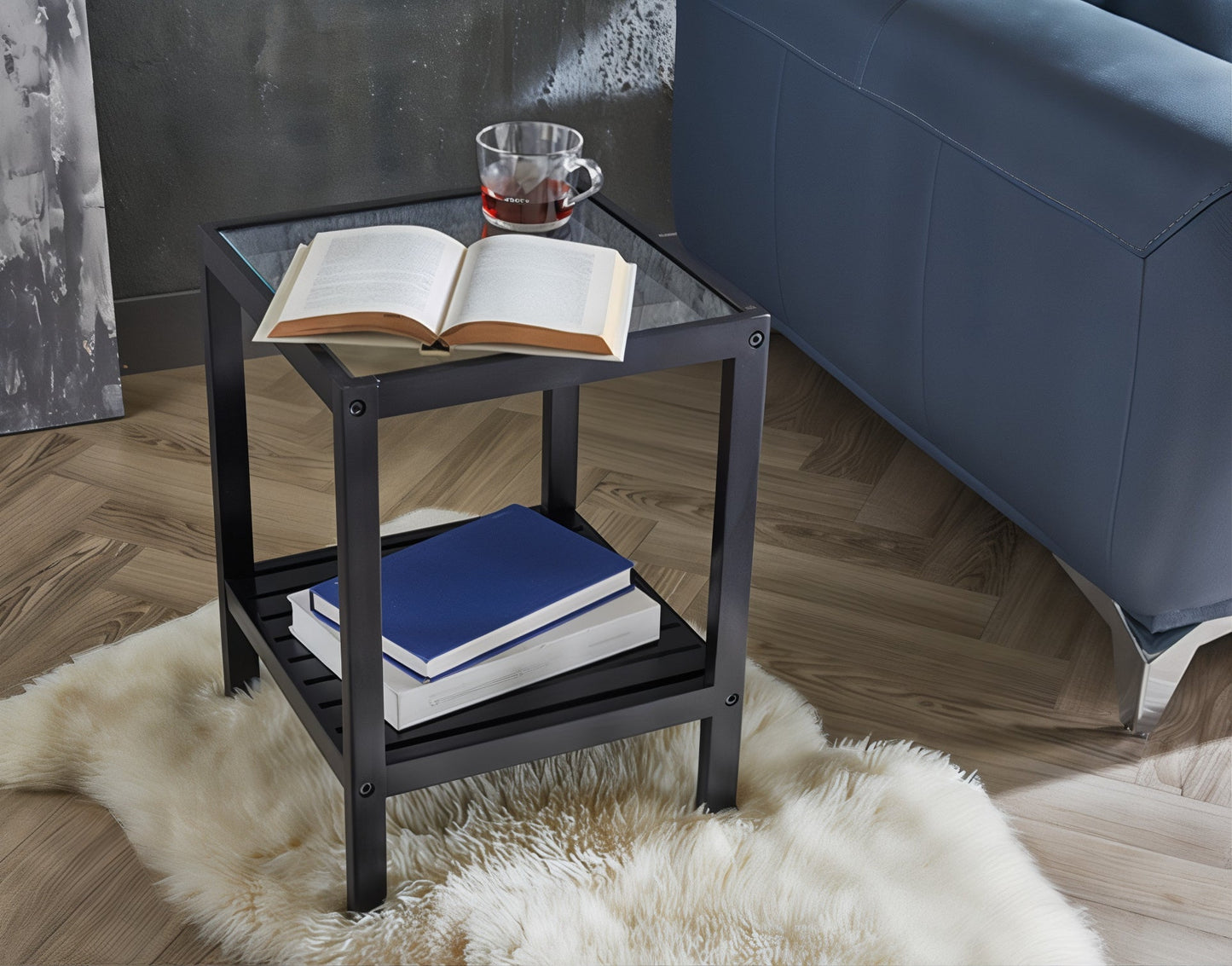 Wooden Tempered Glass Side Table
