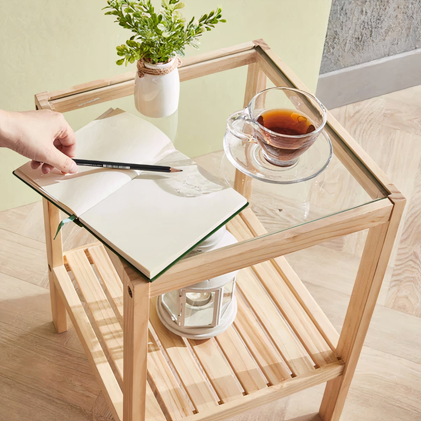 Wooden Tempered Glass Side Table