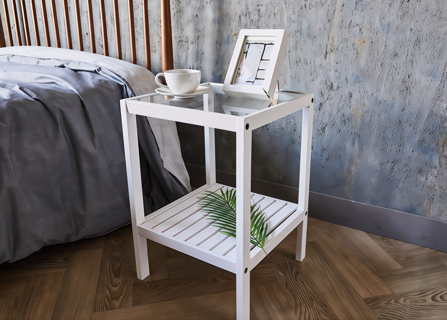 Wooden Tempered Glass Side Table