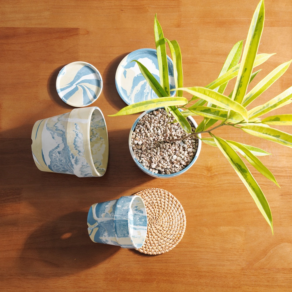 Blue & Yellow Marbled Flowerpot