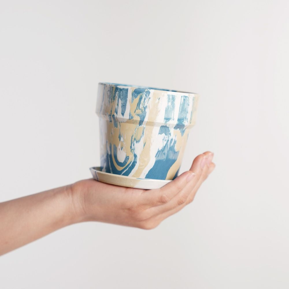 Blue & Yellow Marbled Flowerpot