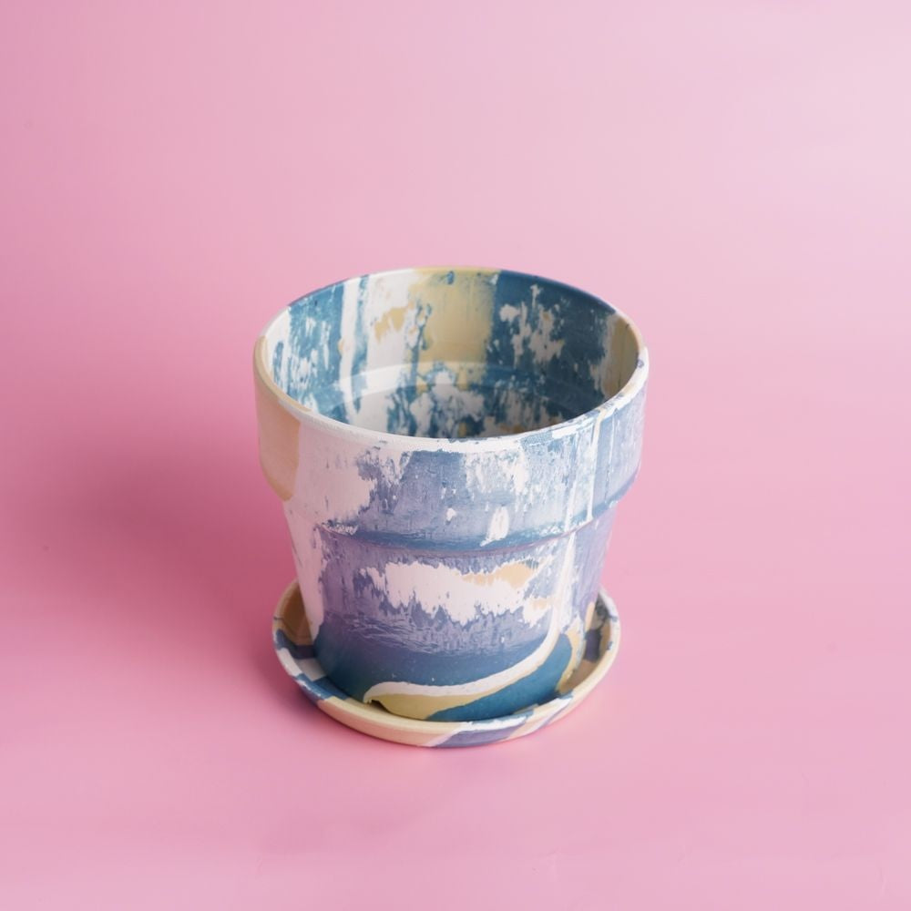 Blue & Yellow Marbled Flowerpot