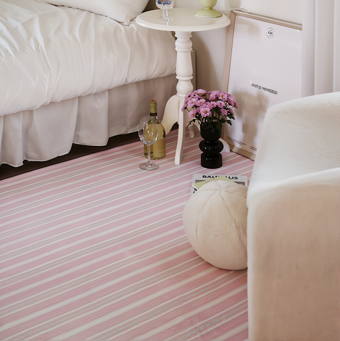 Modern Pink Stripe Microfiber Rug