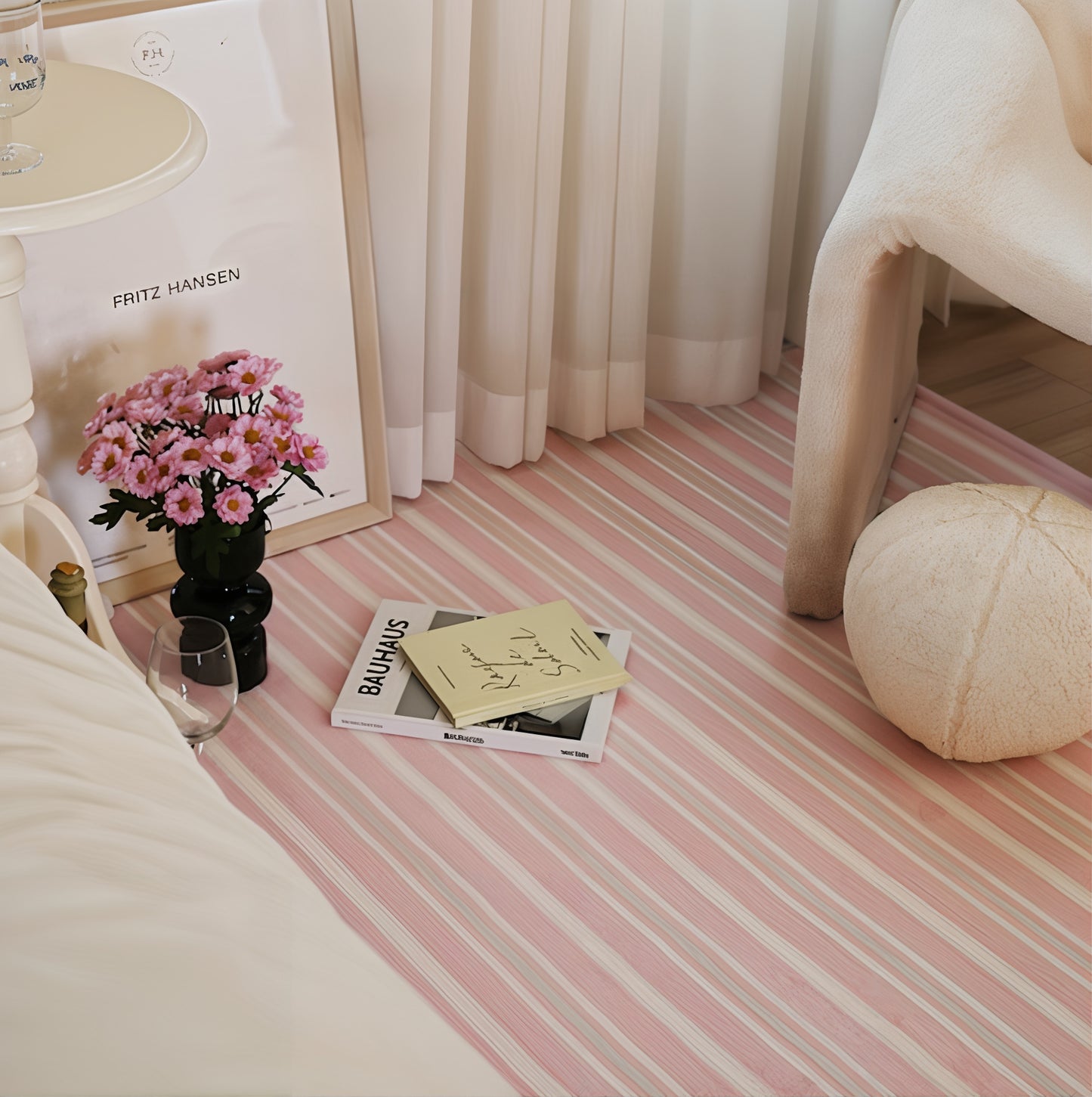 Modern Pink Stripe Microfiber Rug