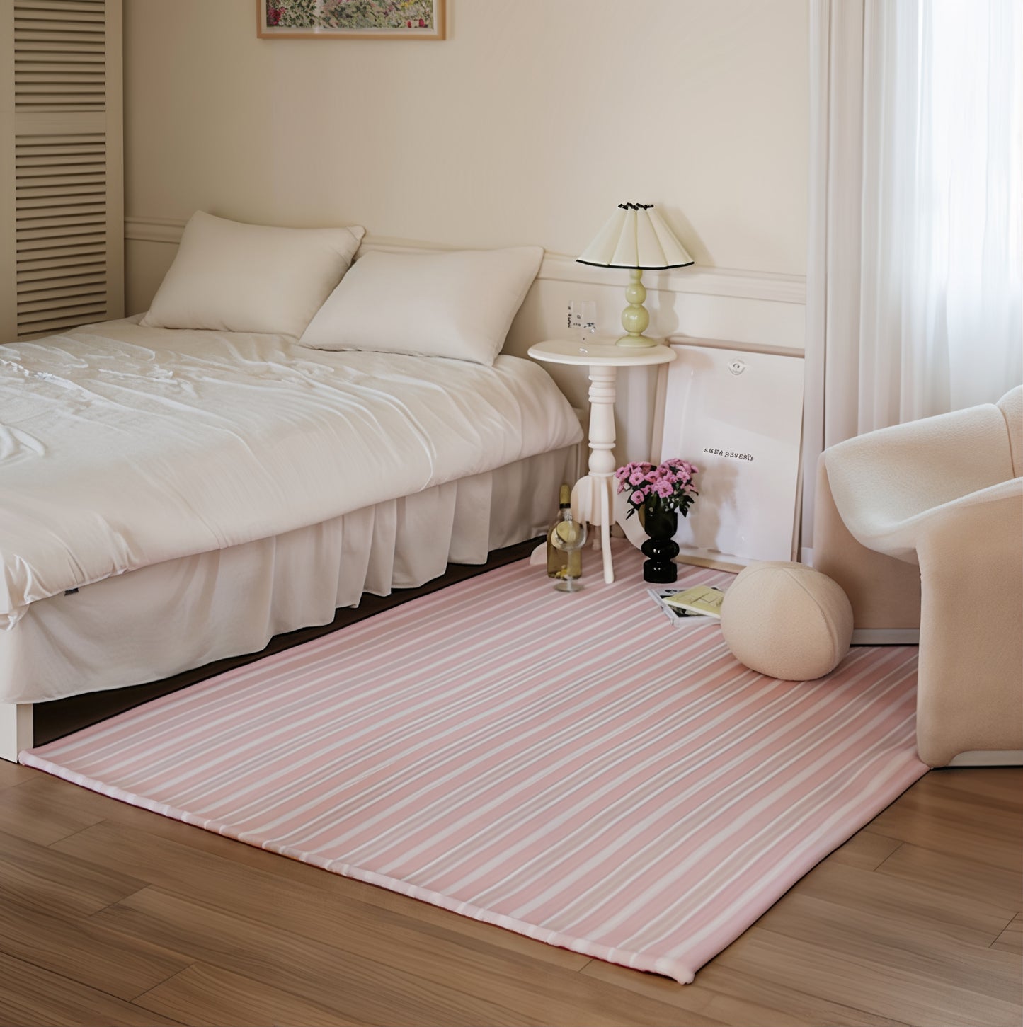 Modern Pink Stripe Microfiber Rug