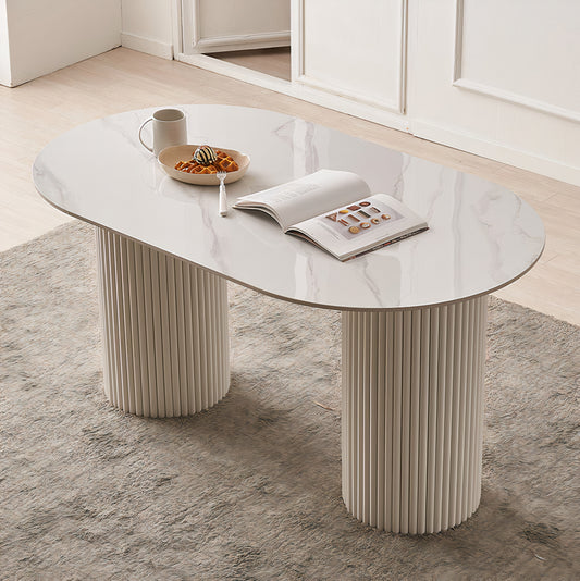Oval Ceramic Dining Table with Fluted Legs