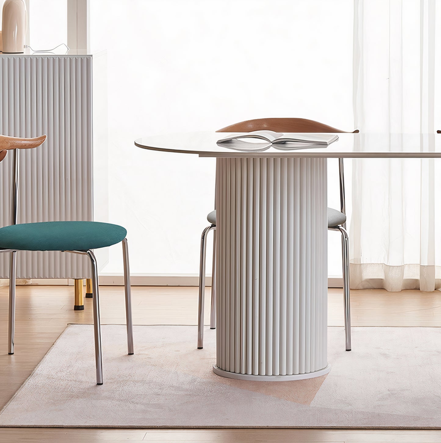 Oval Ceramic Dining Table with Fluted Legs