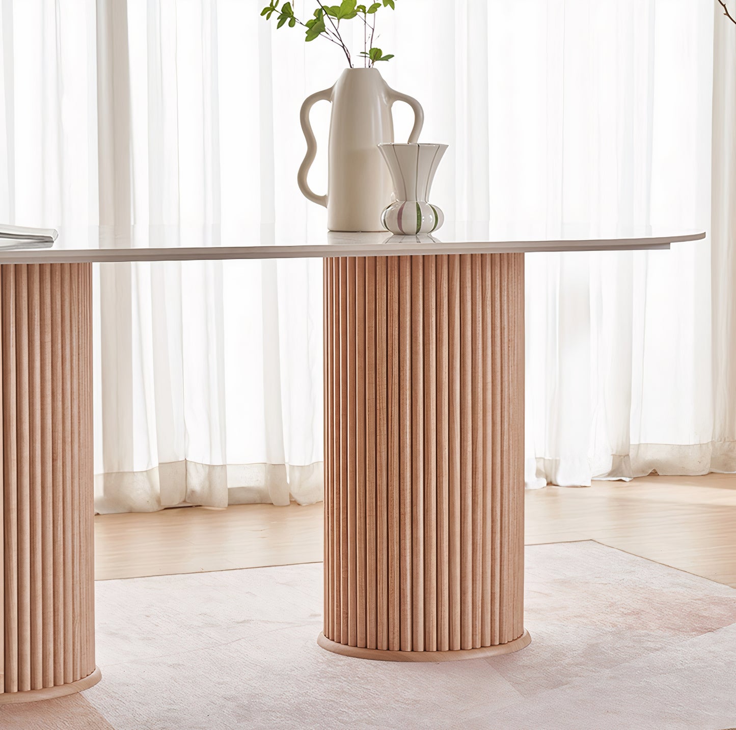 Oval Ceramic Dining Table with Fluted Legs