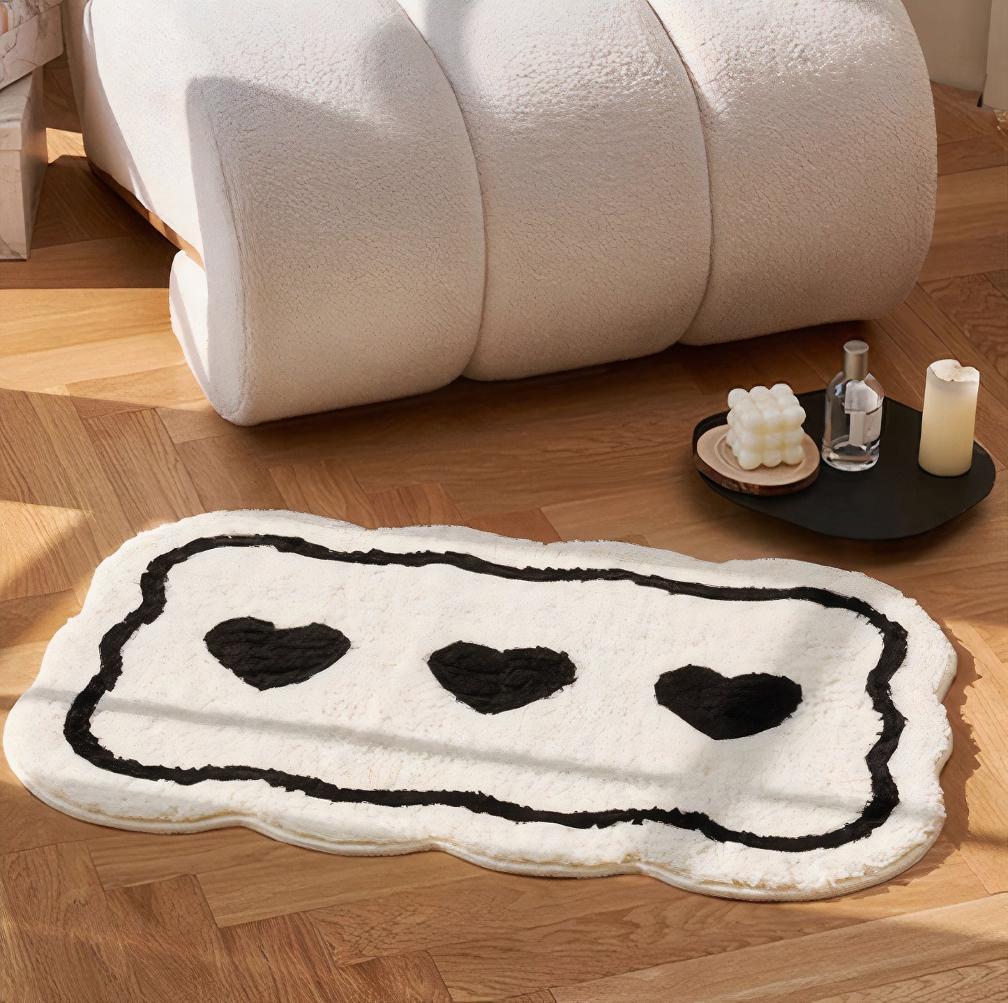Biscuit Heart Tufted Bath Mat