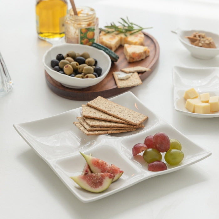 Mild White 4-Section Divided Serving Platter Set of 2