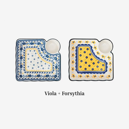 Floral Square Serving Plate Set with Sauce Dish (2-Piece)