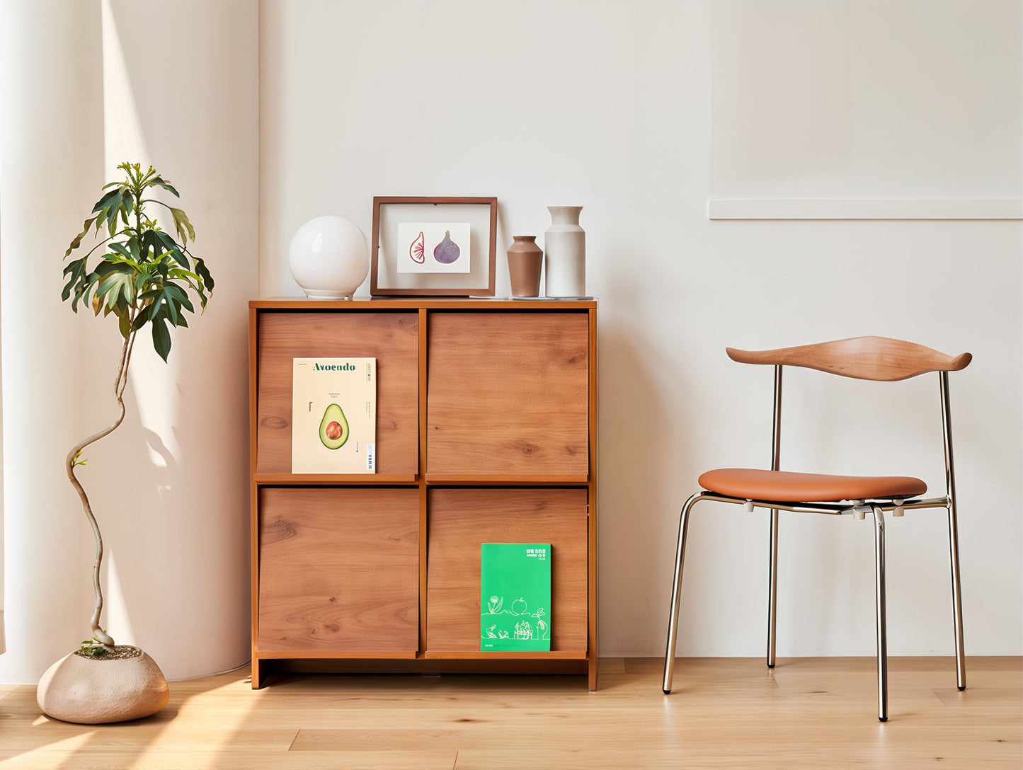 Cabinet with Flip-Up Doors and Magazine Display Panels