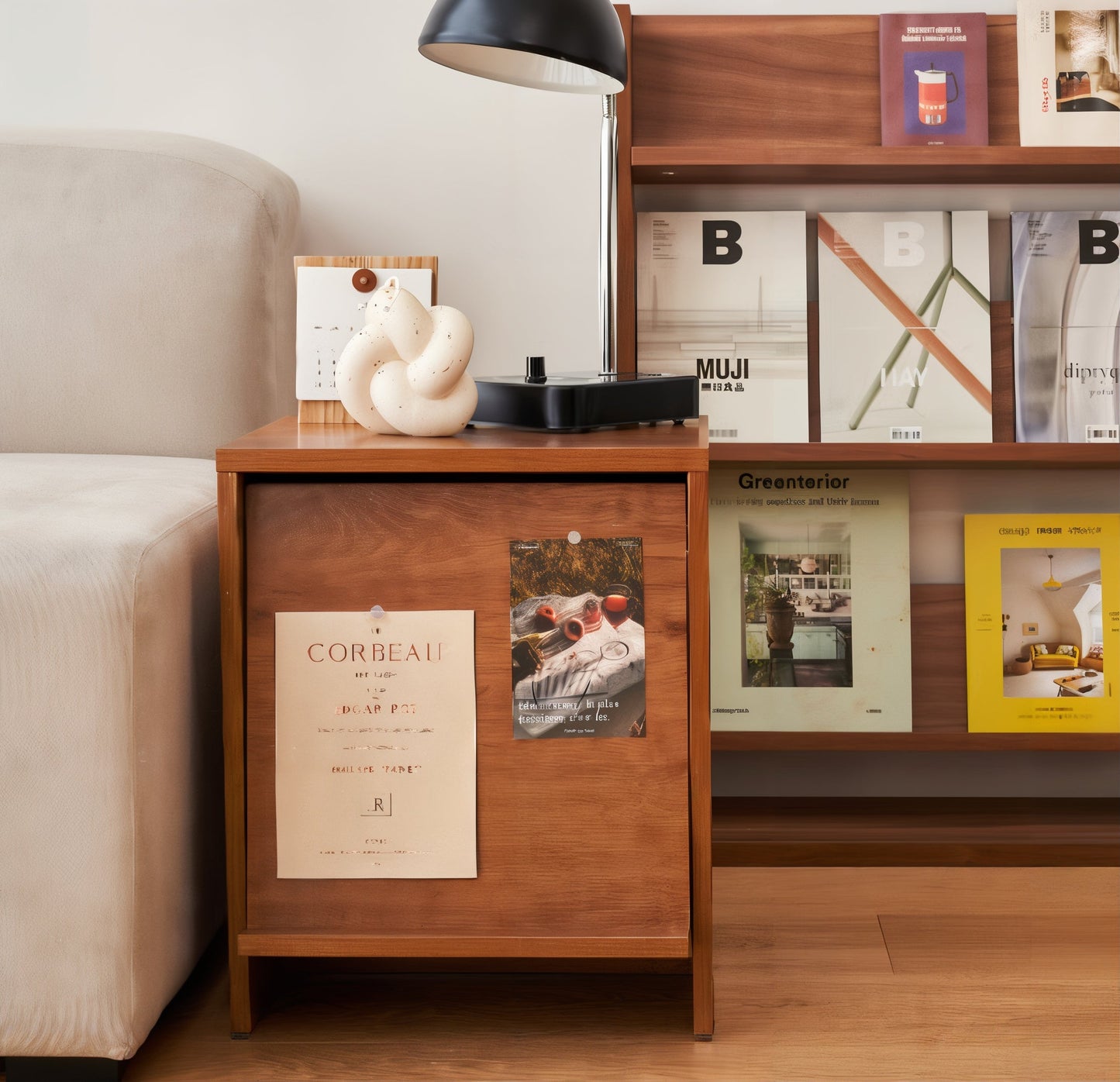 Wooden Bedside Table with Front Magazine Rack