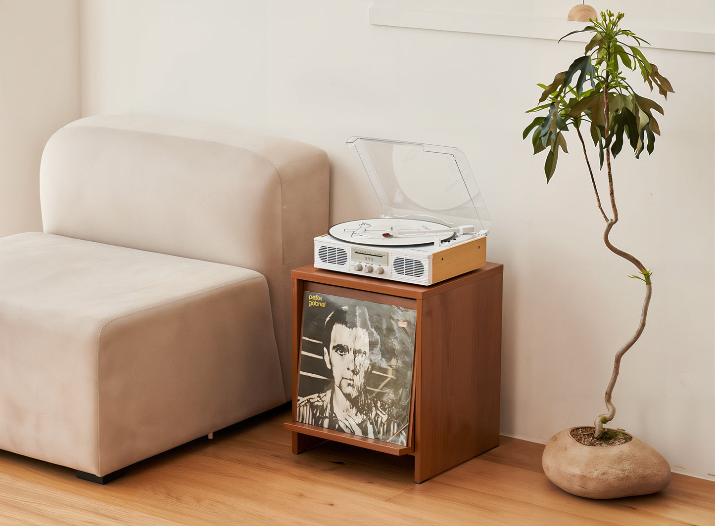 Wooden Bedside Table with Front Magazine Rack