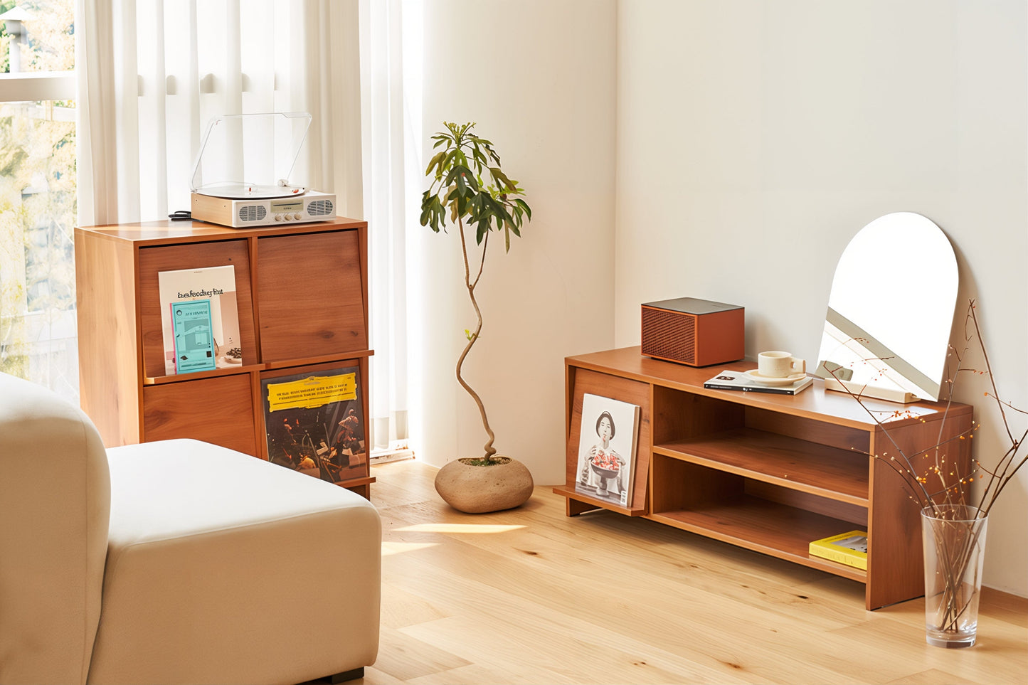 Wooden Bedside Table with Front Magazine Rack
