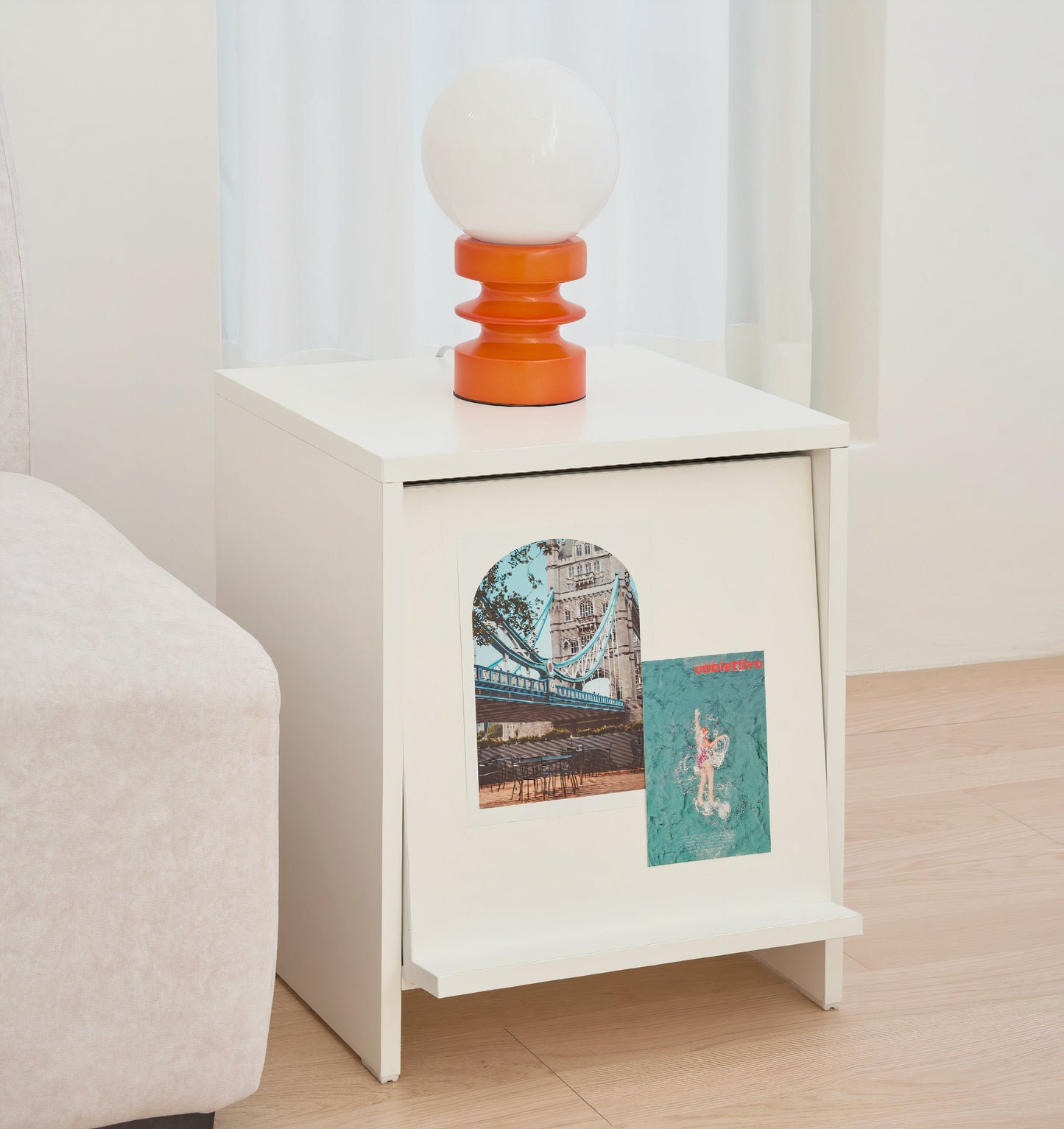Wooden Bedside Table with Front Magazine Rack