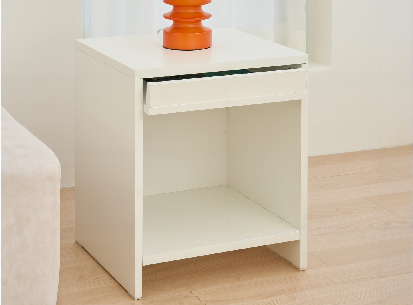 Wooden Bedside Table with Front Magazine Rack