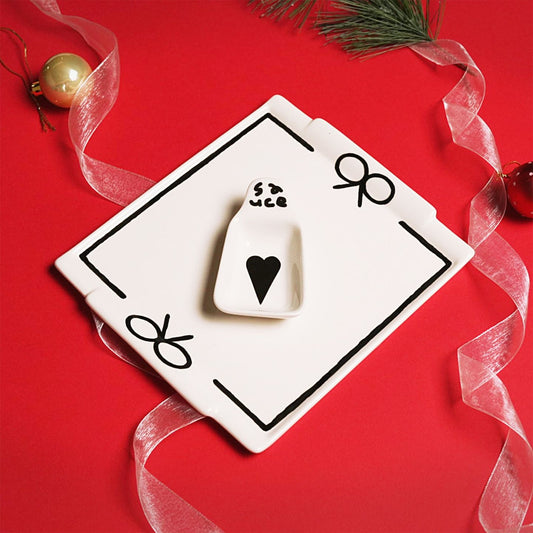 Ribbon & Heart Cheese Plate Set - detail view