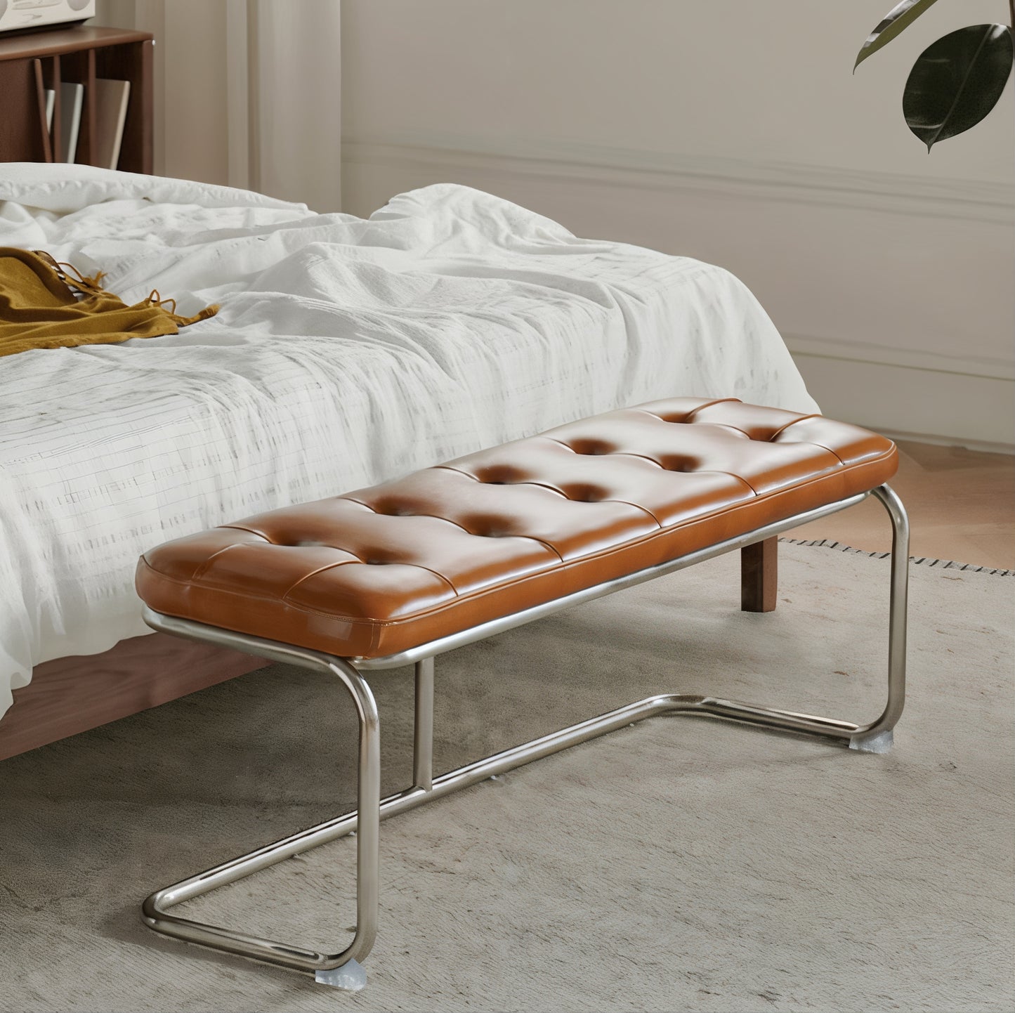 Buttoned Leather Bench