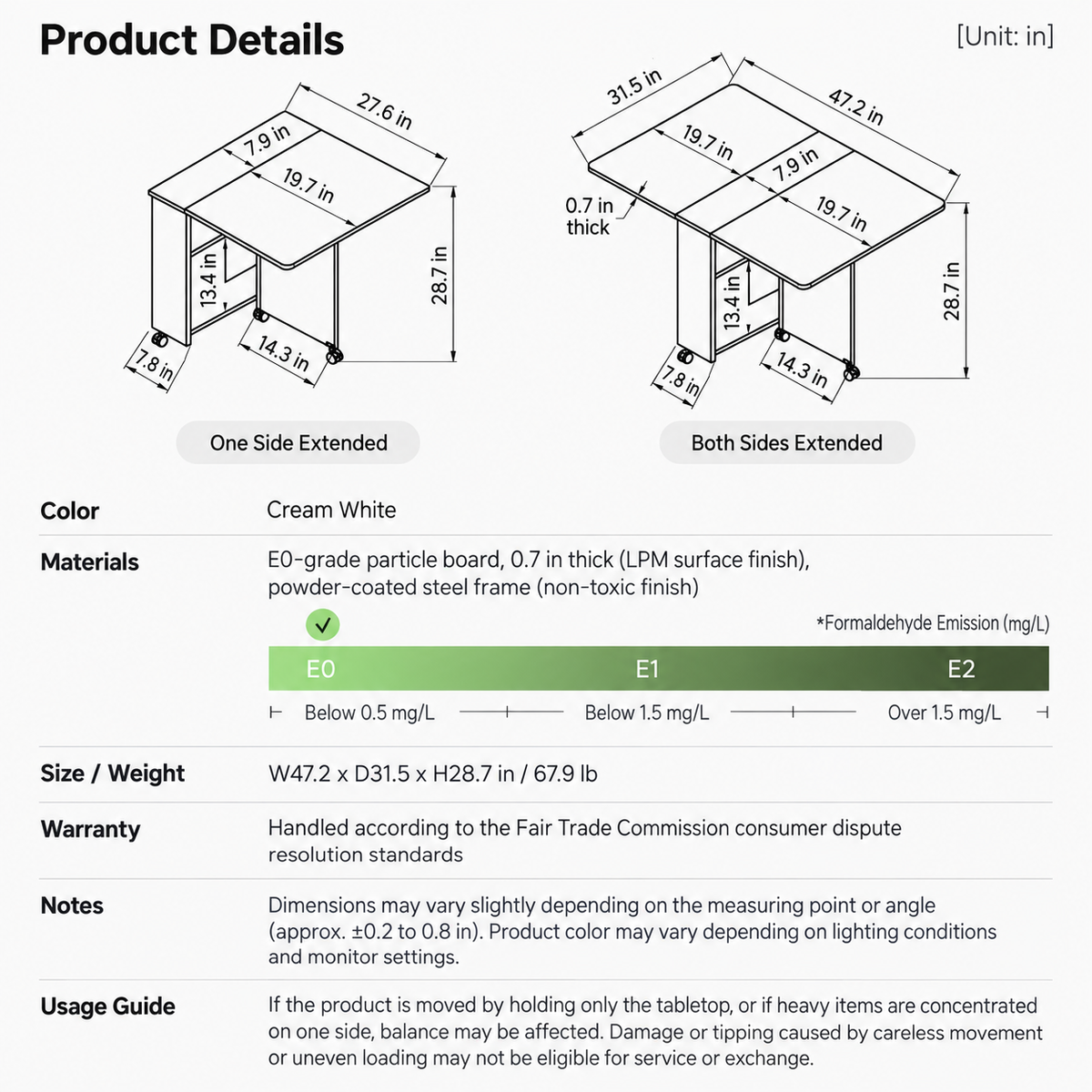 E0 Round Extendable Rolling Dining Table with Storage