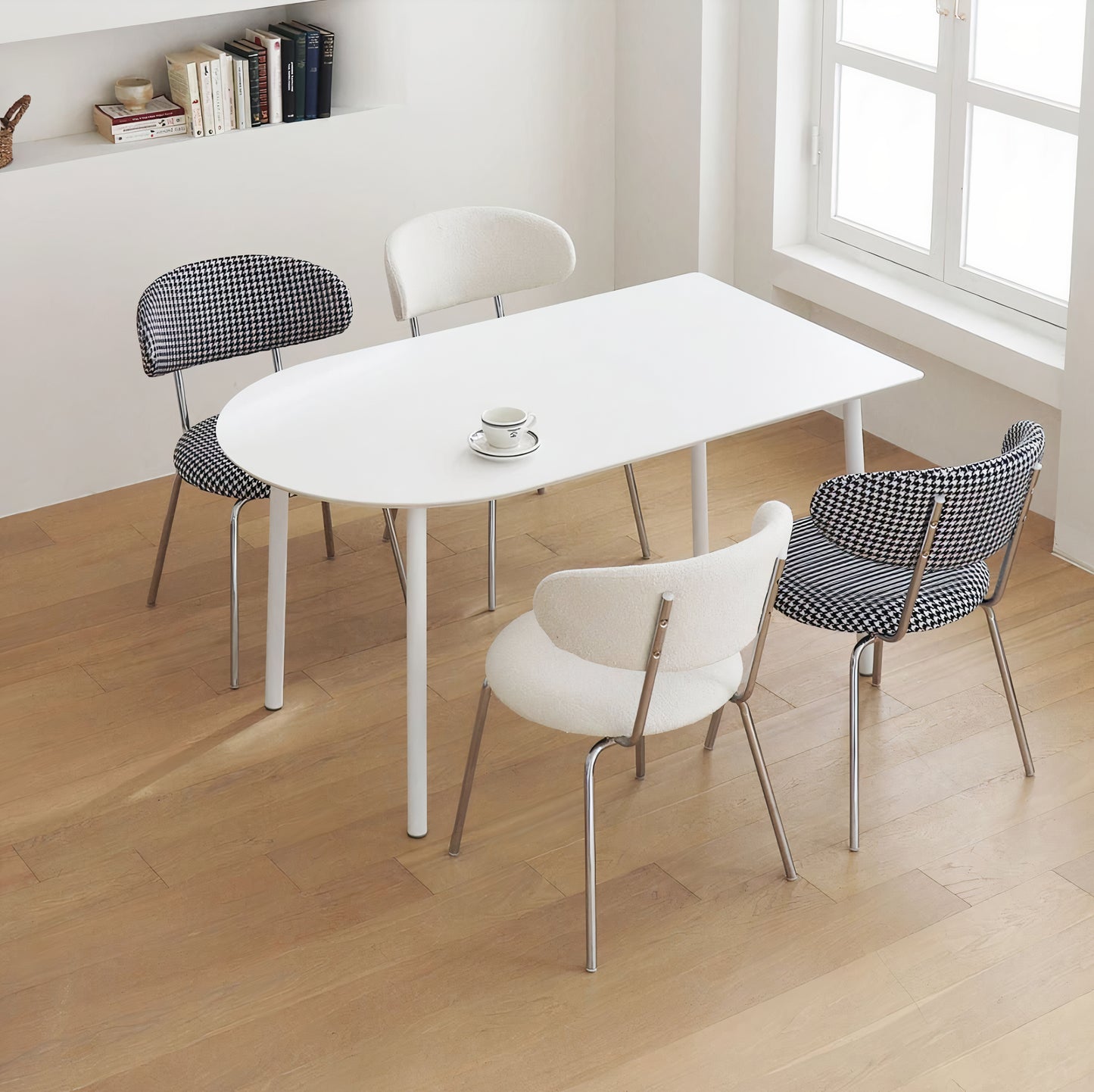 Half-Round White Laminate Dining Table