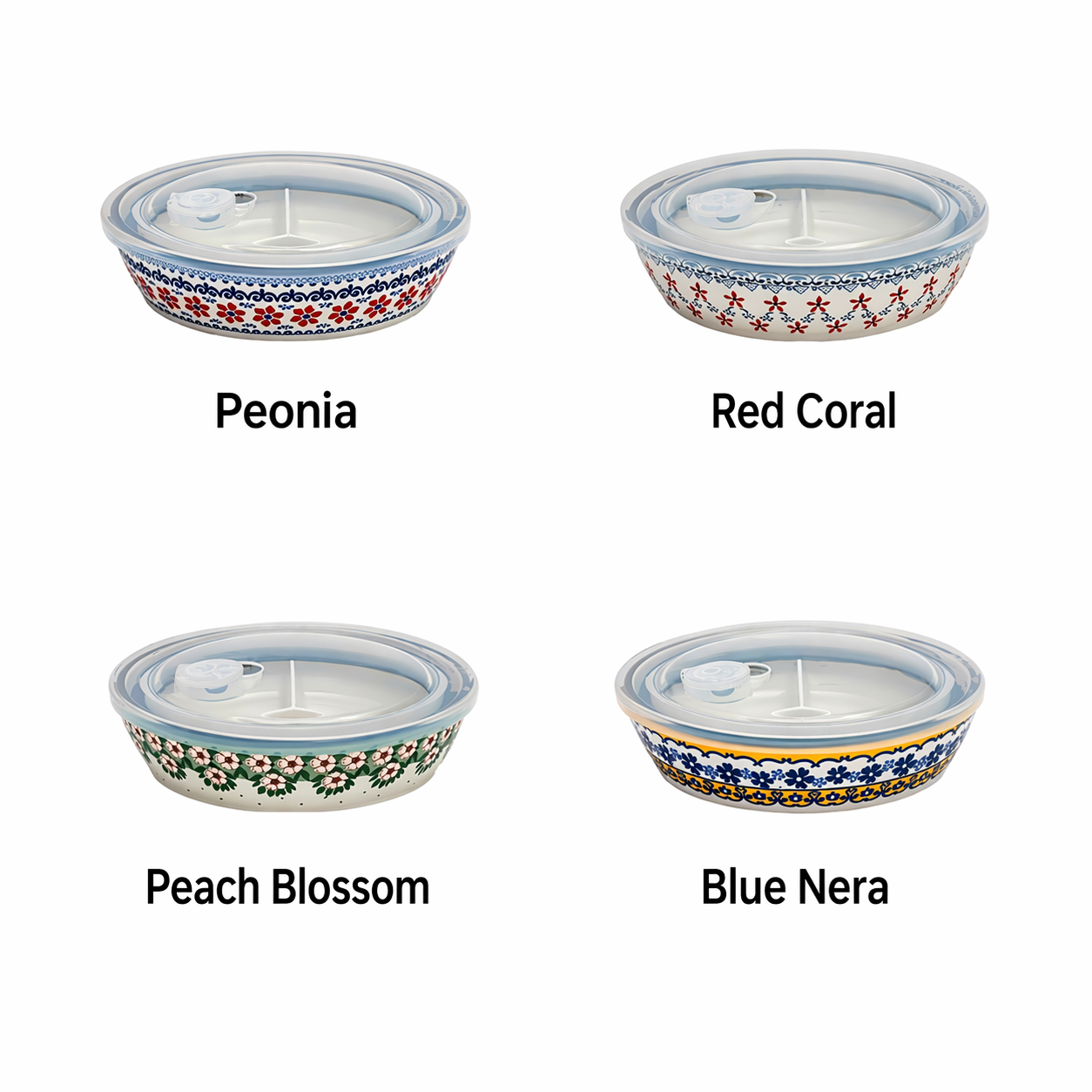 Floral 3-Compartment Food Storage Bowl Set with Lids (4-Piece)