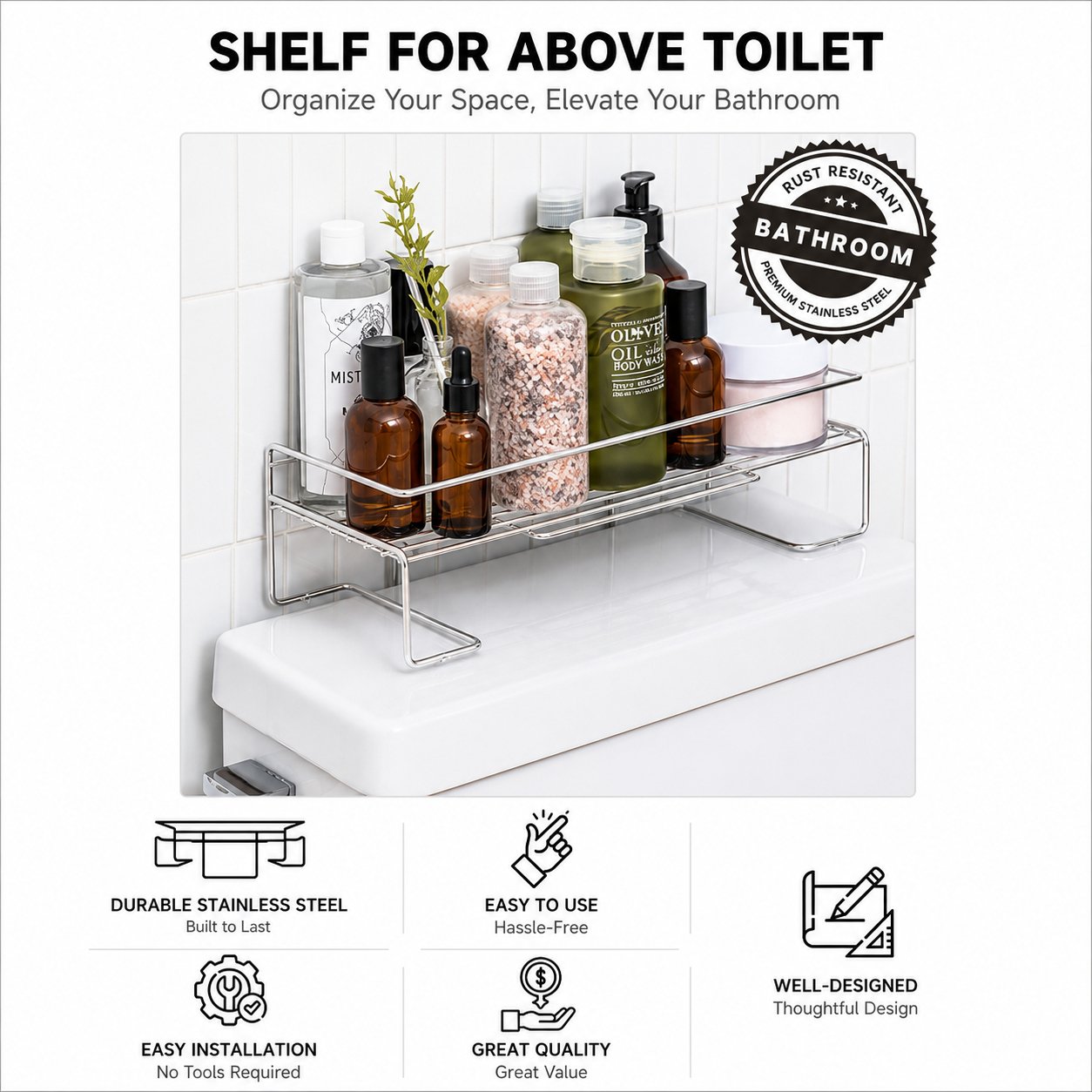 Over-Toilet Stainless Storage Shelf