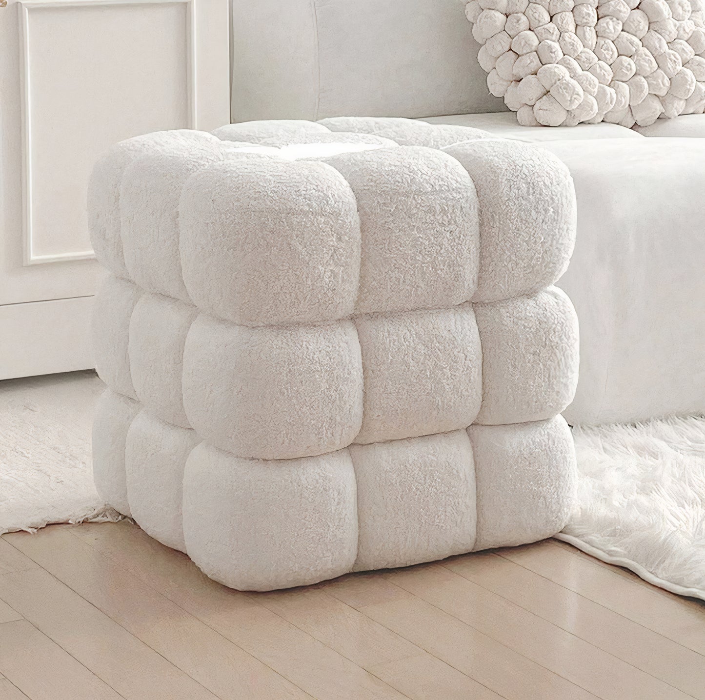 Cubic White Fabric Stool