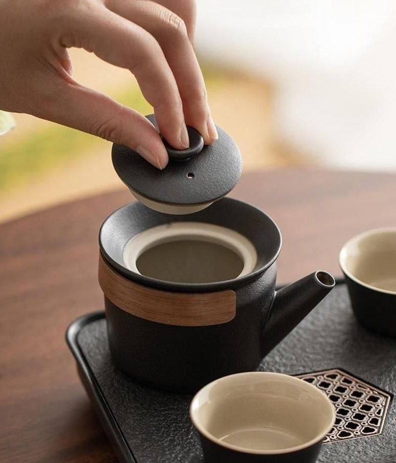 Matte Black Ceramic Teapot Set