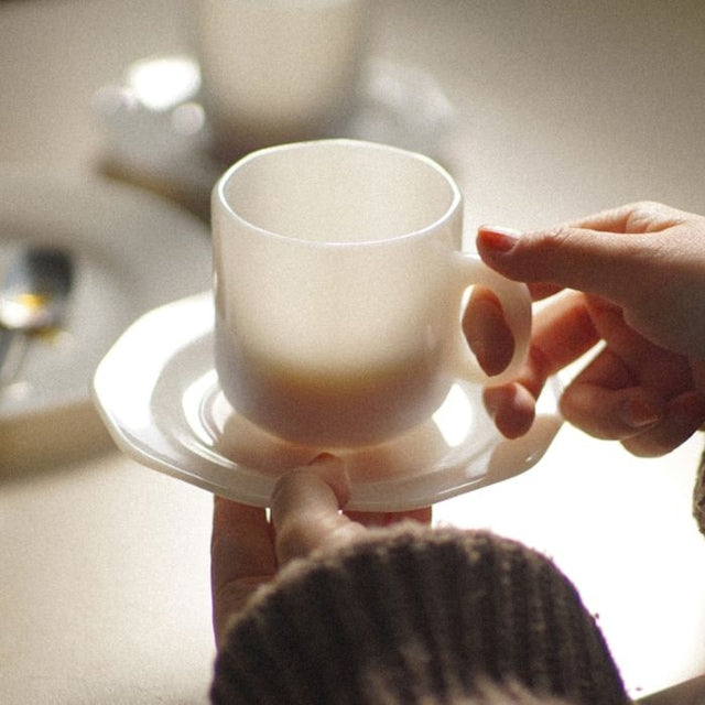 Milk Glass Coffee Cup & Saucer Set