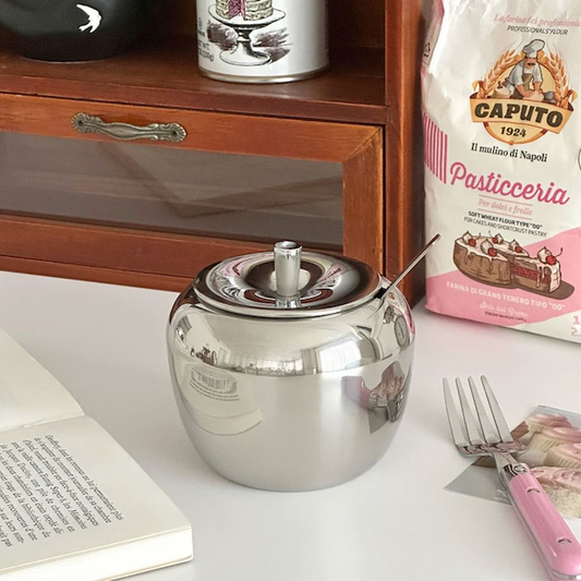 Silver Apple 304 Stainless Steel Seasoning Jar with Spoon