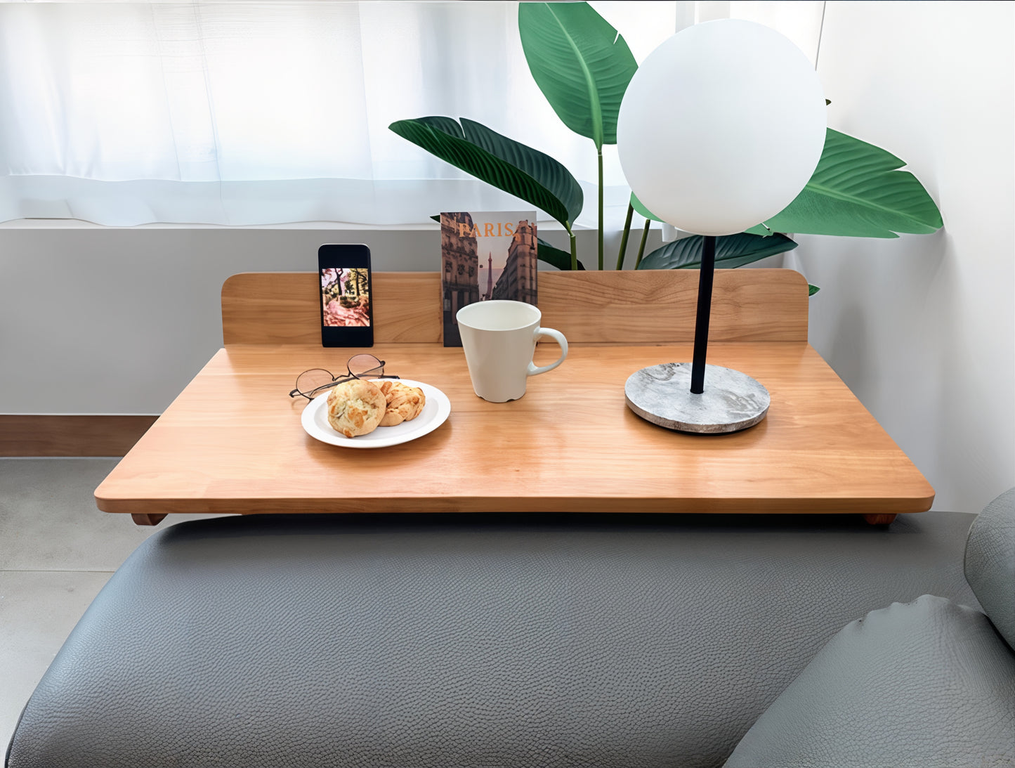 Wood Sofa Side Table with Raised Edge