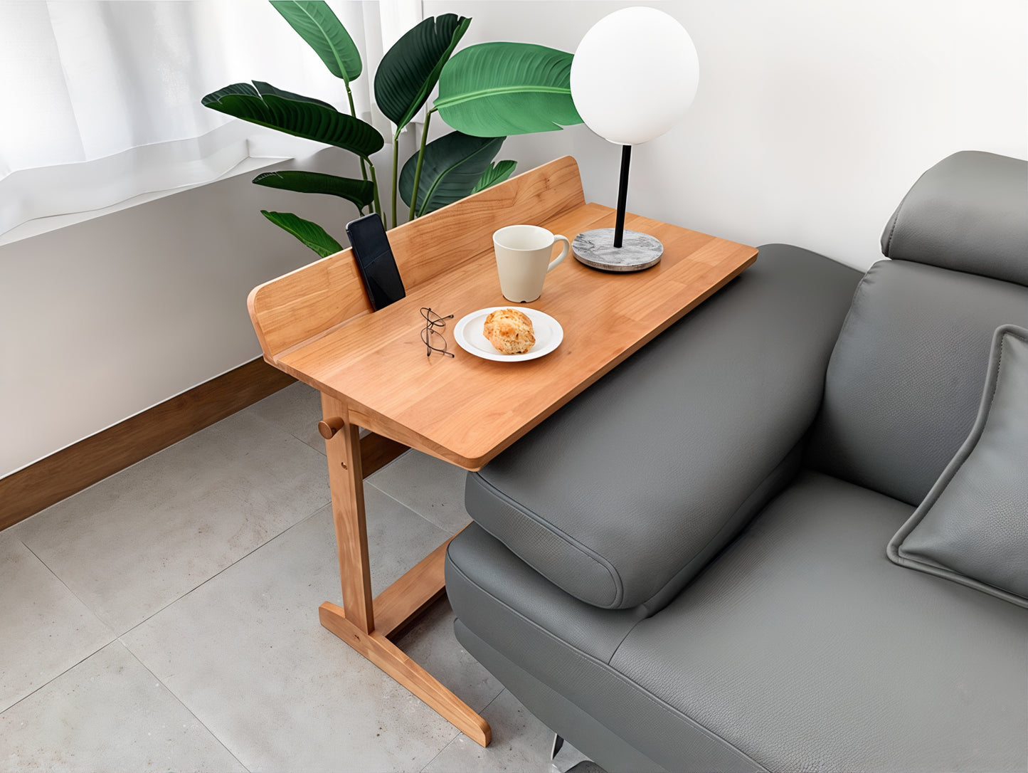 Wood Sofa Side Table with Raised Edge