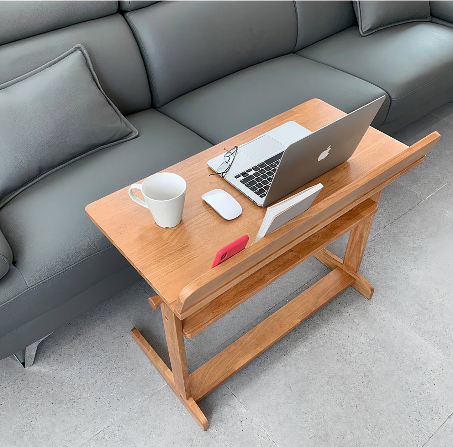 Wood Sofa Side Table with Raised Edge