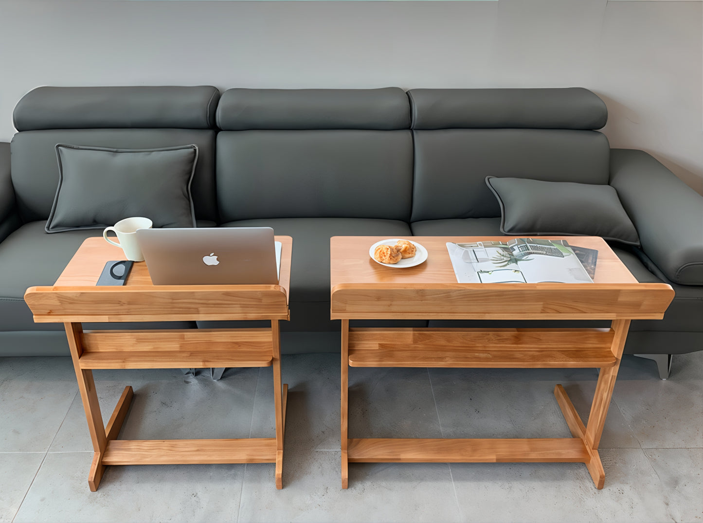 Wood Sofa Side Table with Raised Edge