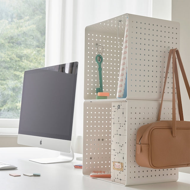 Pegboard Cable-Hiding Storage Cube - close up