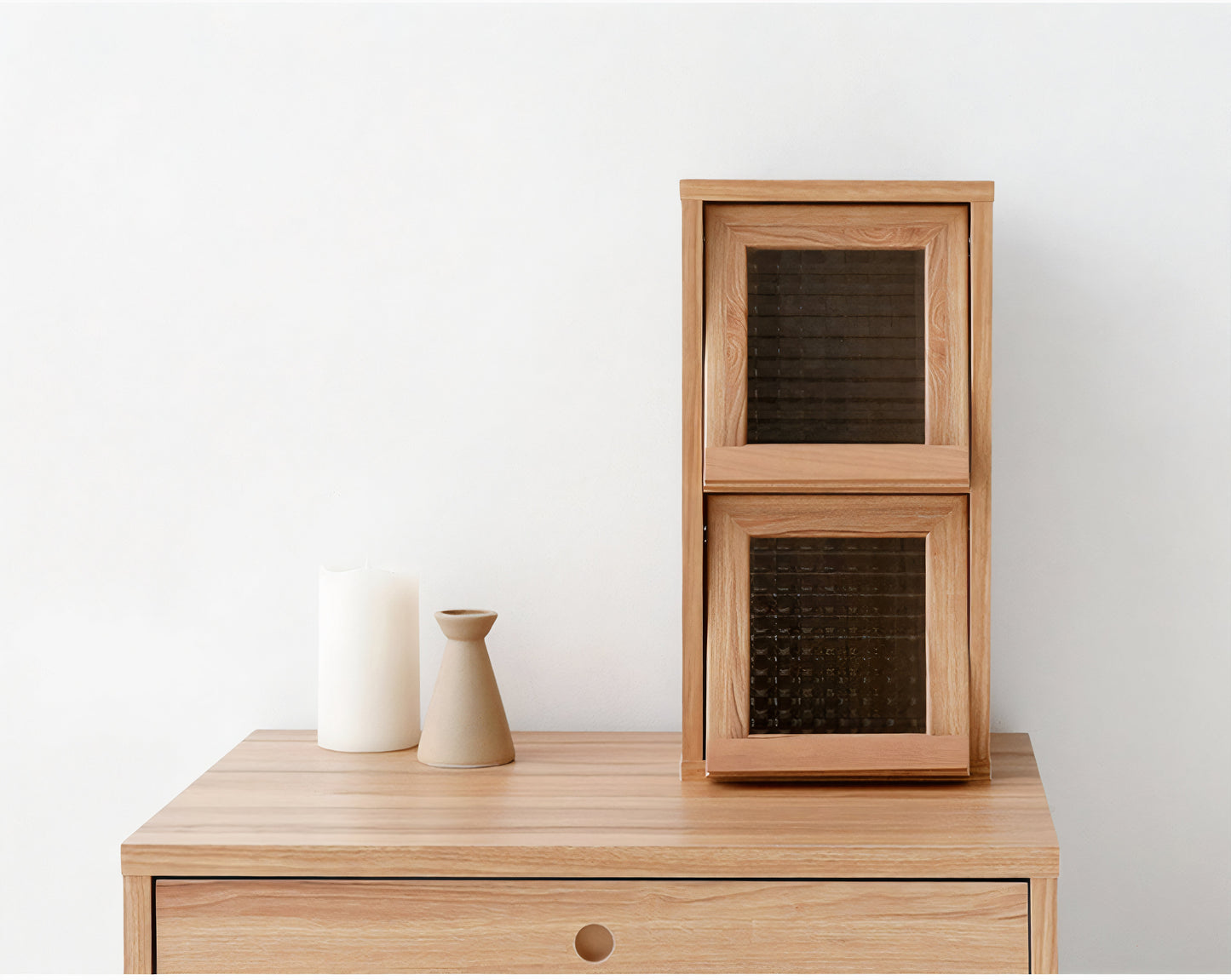 Mini Wood Cabinet with Glass Doors