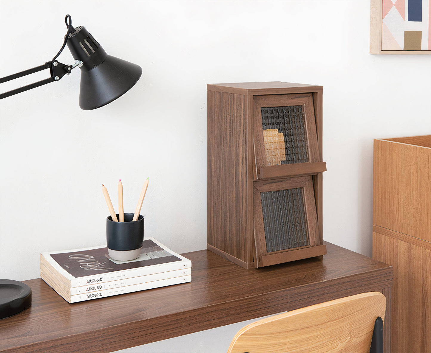 Mini Wood Cabinet with Glass Doors