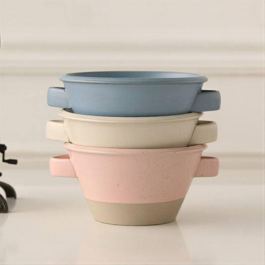 Costa Pastel Two-Tone Handled Bowl - detail view