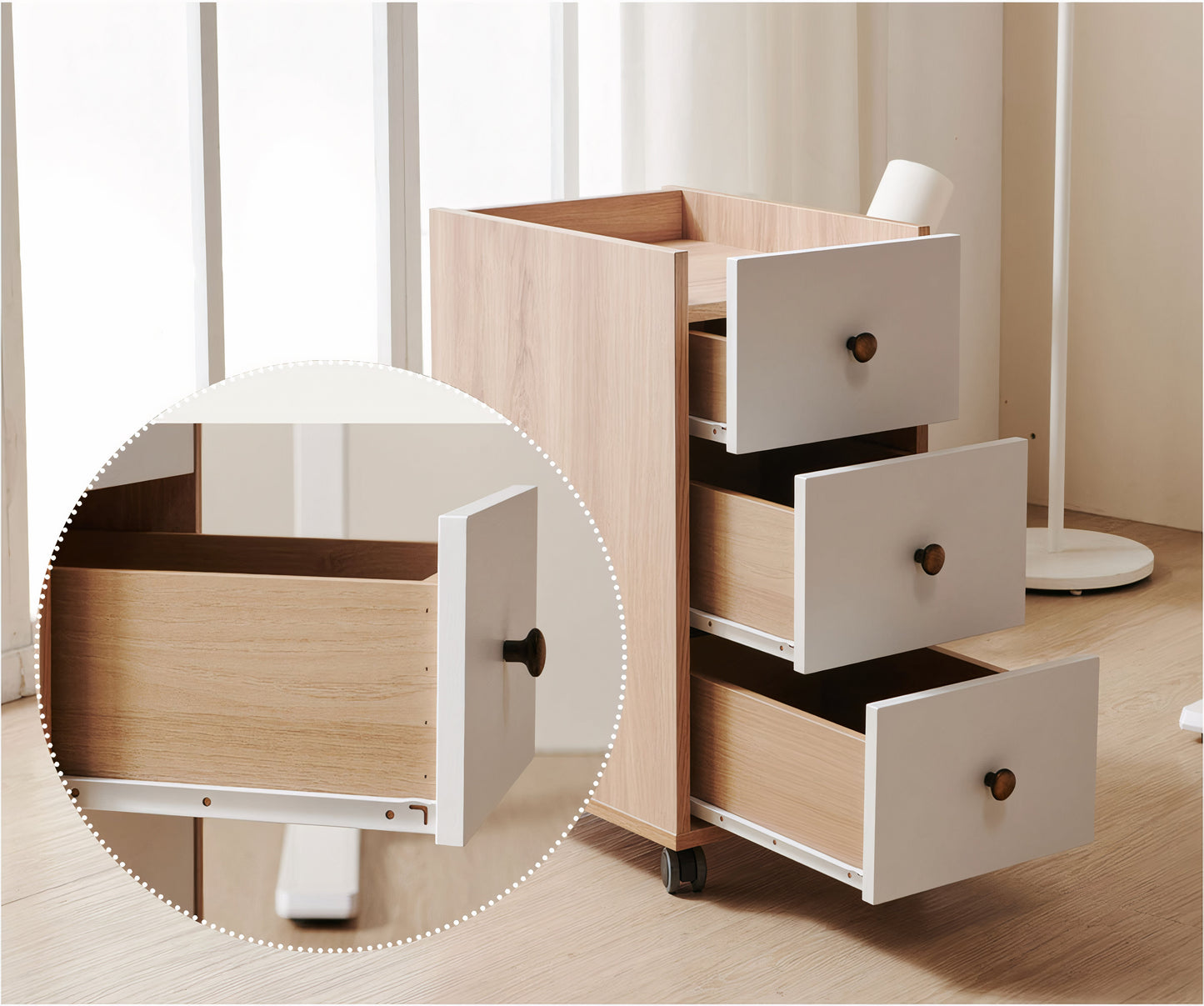 3-Drawer Rolling Storage Cart with Wood Accents