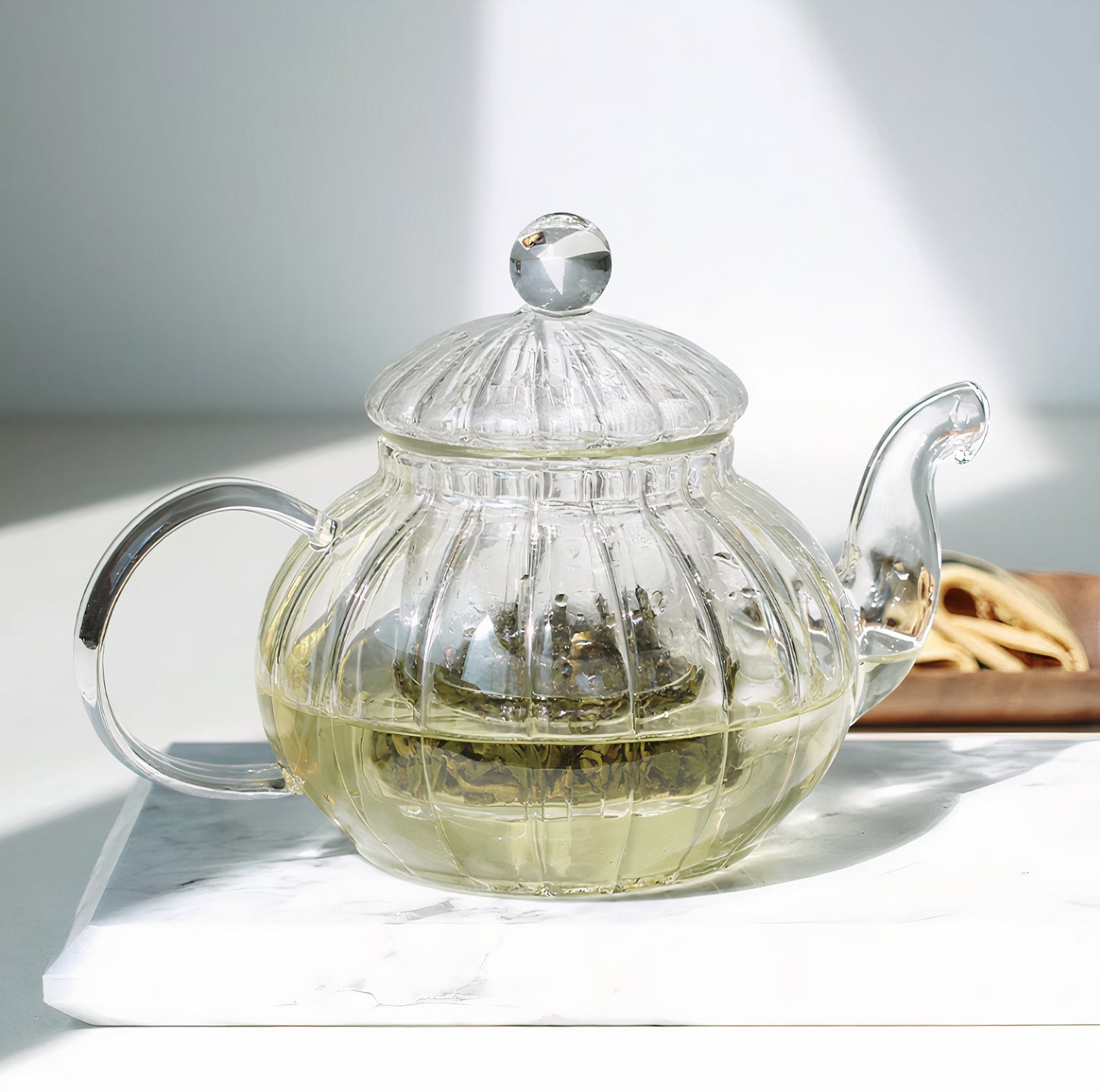 Flower Glass Teapot & 2 Teacup Set