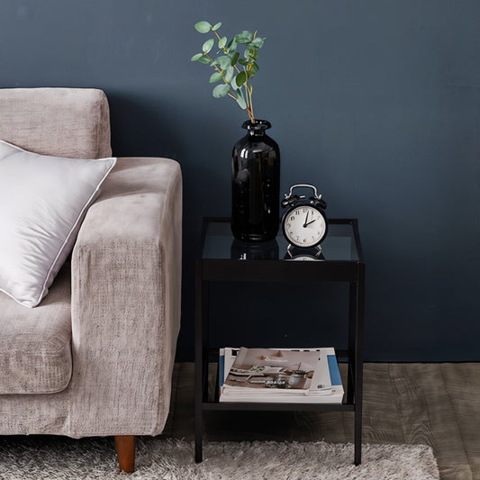 2-Tier Side Table with Tempered Glass Top