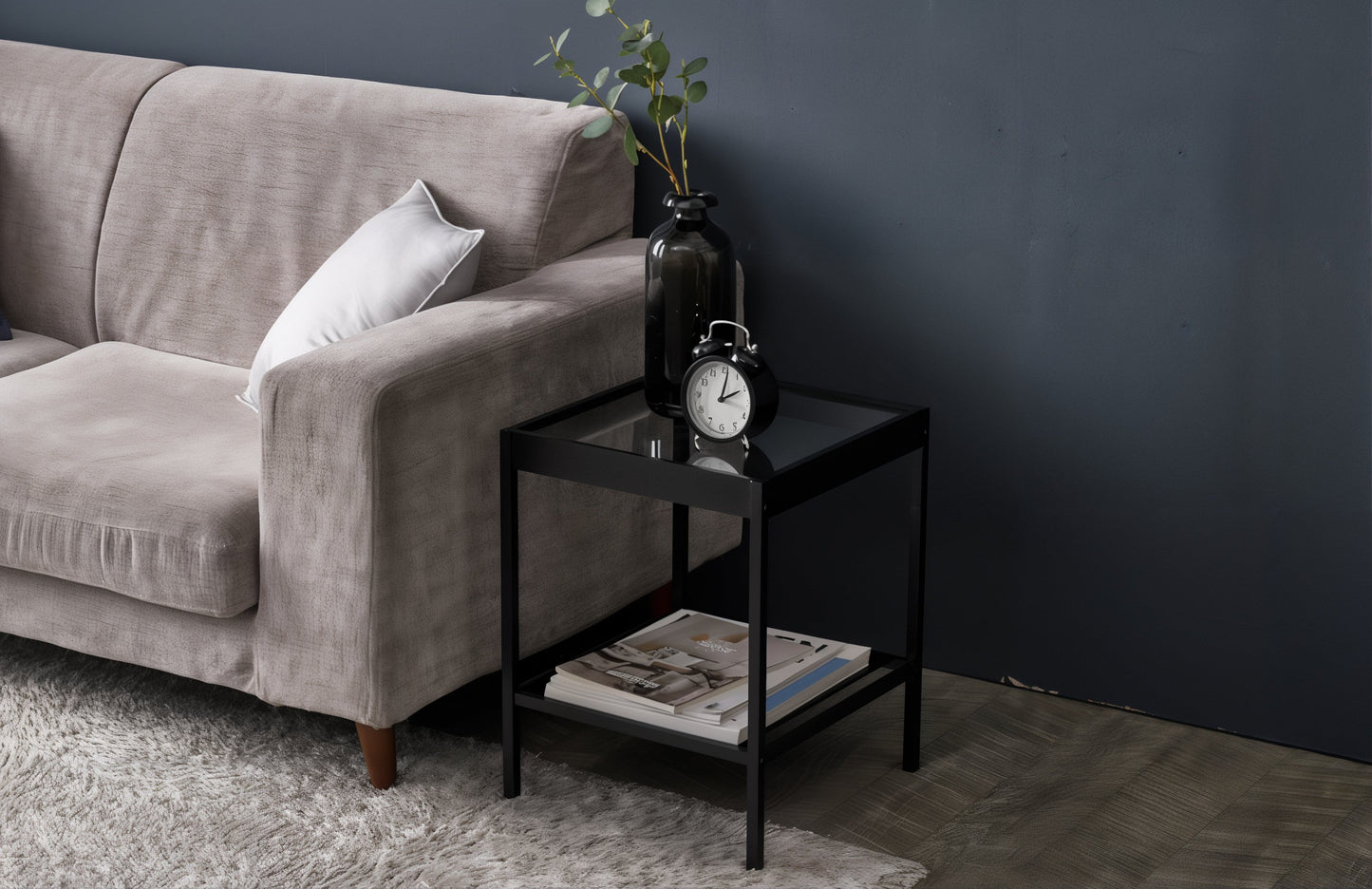 2-Tier Side Table with Tempered Glass Top