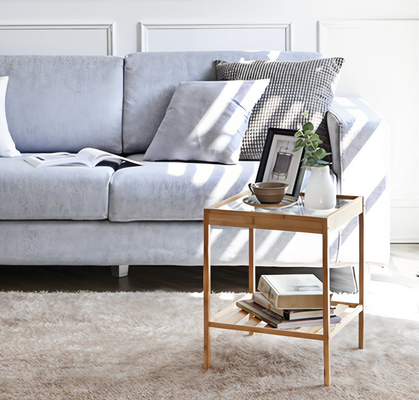 2-Tier Side Table with Tempered Glass Top