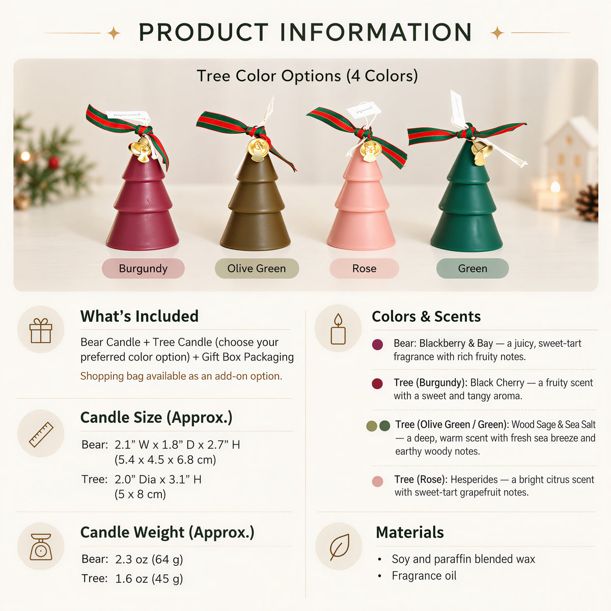 Christmas Bear & Tree Candle Set