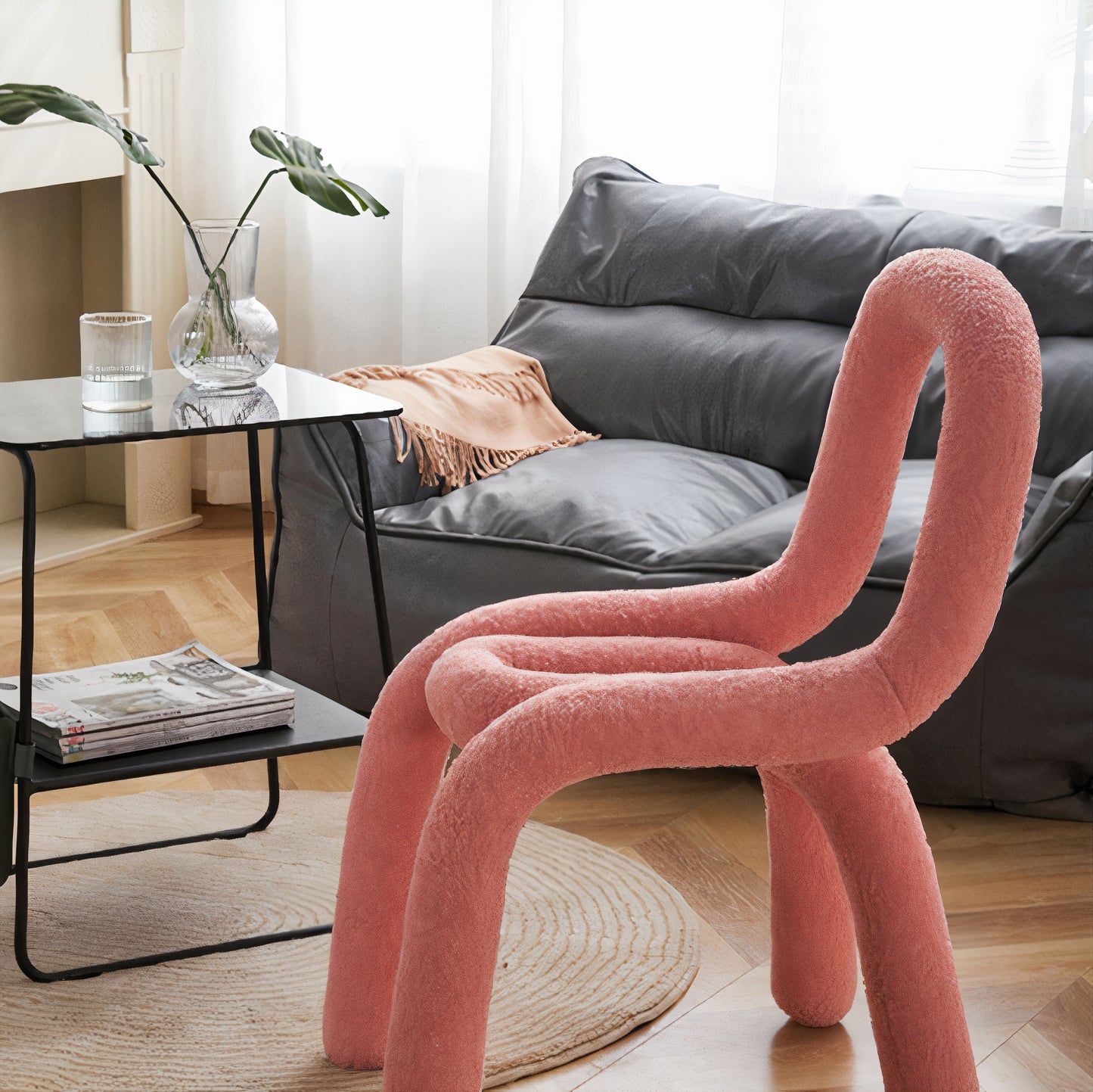 Curved Bouclé Loop Chair