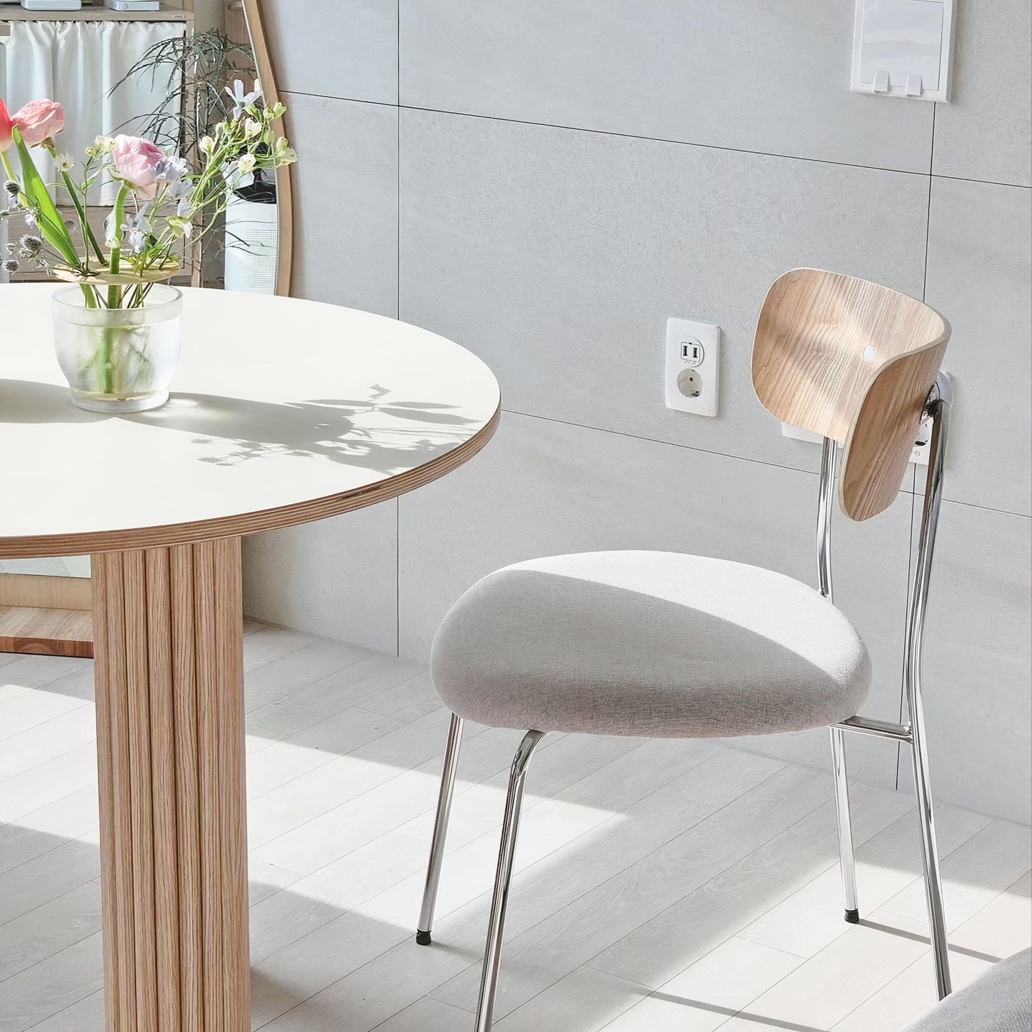 Wood Back Chrome Dining Chair